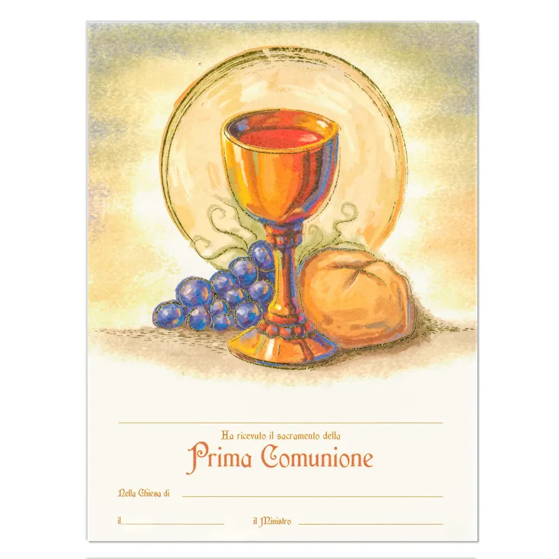 Prezzo Ridotto Diploma in carta pergamena Prima Comunione da compilare. Dimensioni 18x24cm